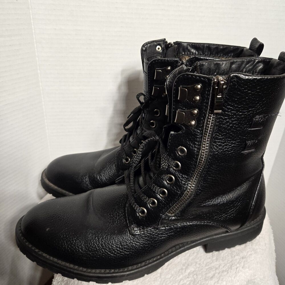 Biker Boots Alberto Fellini Men's Black Faux Leather Faux Fur-Lined Sz 9.5 Read